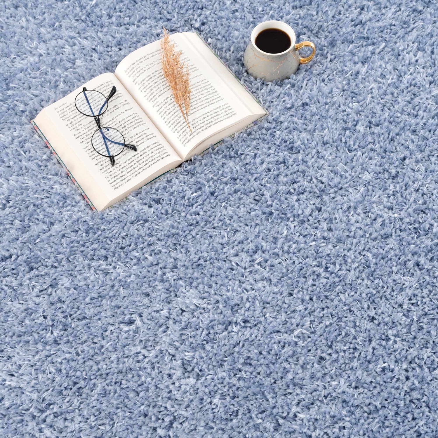 Faina Solid Aqua Shag Washable Area Rug - Clearance