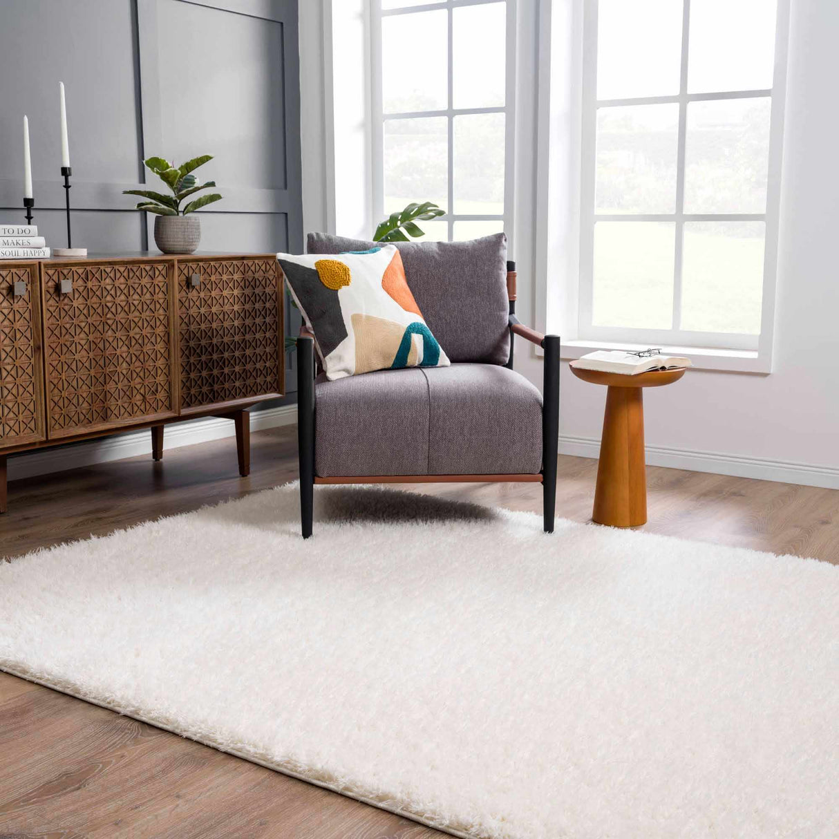 Faina Solid Cream Shag Washable Area Rug - Clearance