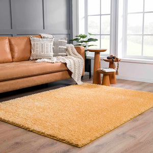 Faina Solid Gold Shag Washable Area Rug - Clearance