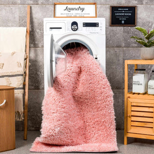 Faina Solid Pink Shag Washable Area Rug - Clearance