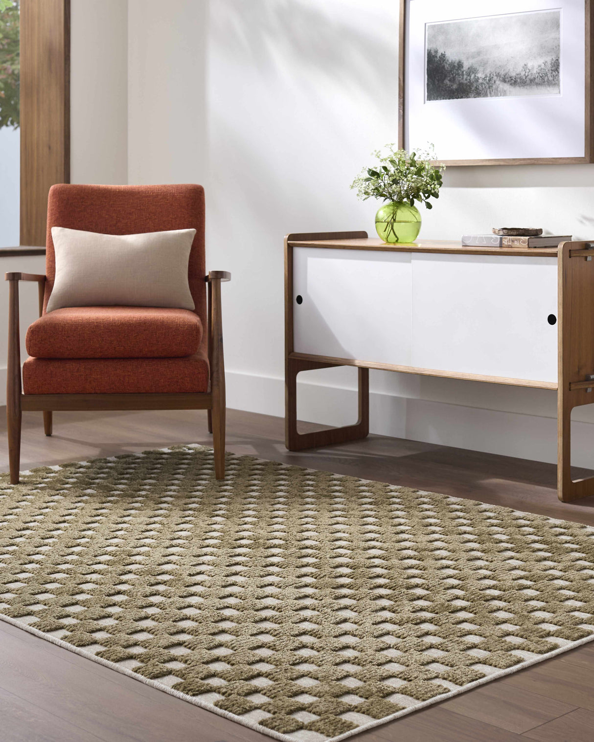 Anthea Olive Washable Area Rug