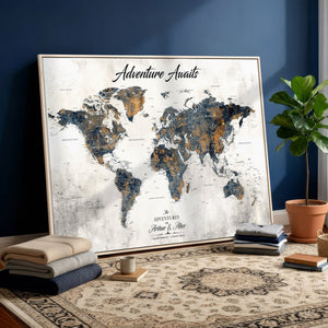Custom Push Pin World Map Wall Art Canvas Print –