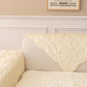 Soft Furry Velvet Plush Non-Slip Sofa Cover Quilted Palm Leaves Sectional Couch Cover for Kids and Pets