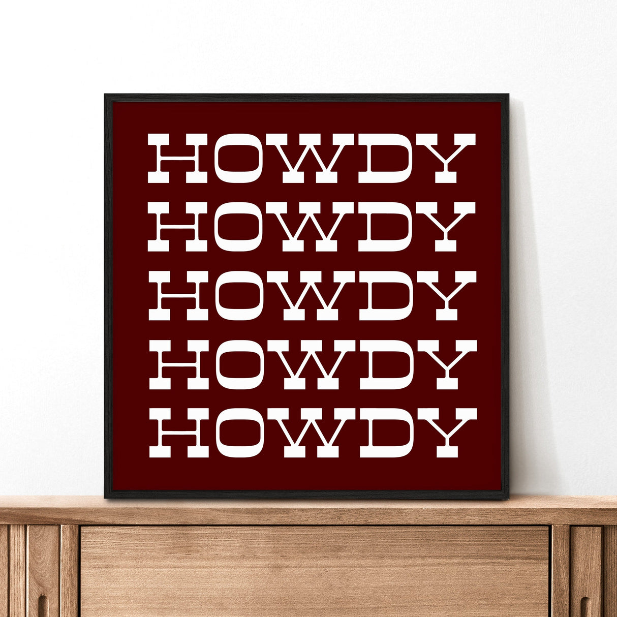 Howdy Typography Art Print Square Maroon and White