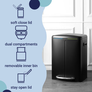 Marco Rectangular Double Bucket Trash Can with Soft-Close Lid System