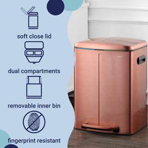 Marco Rectangular Double Bucket Trash Can with Soft-Close Lid System