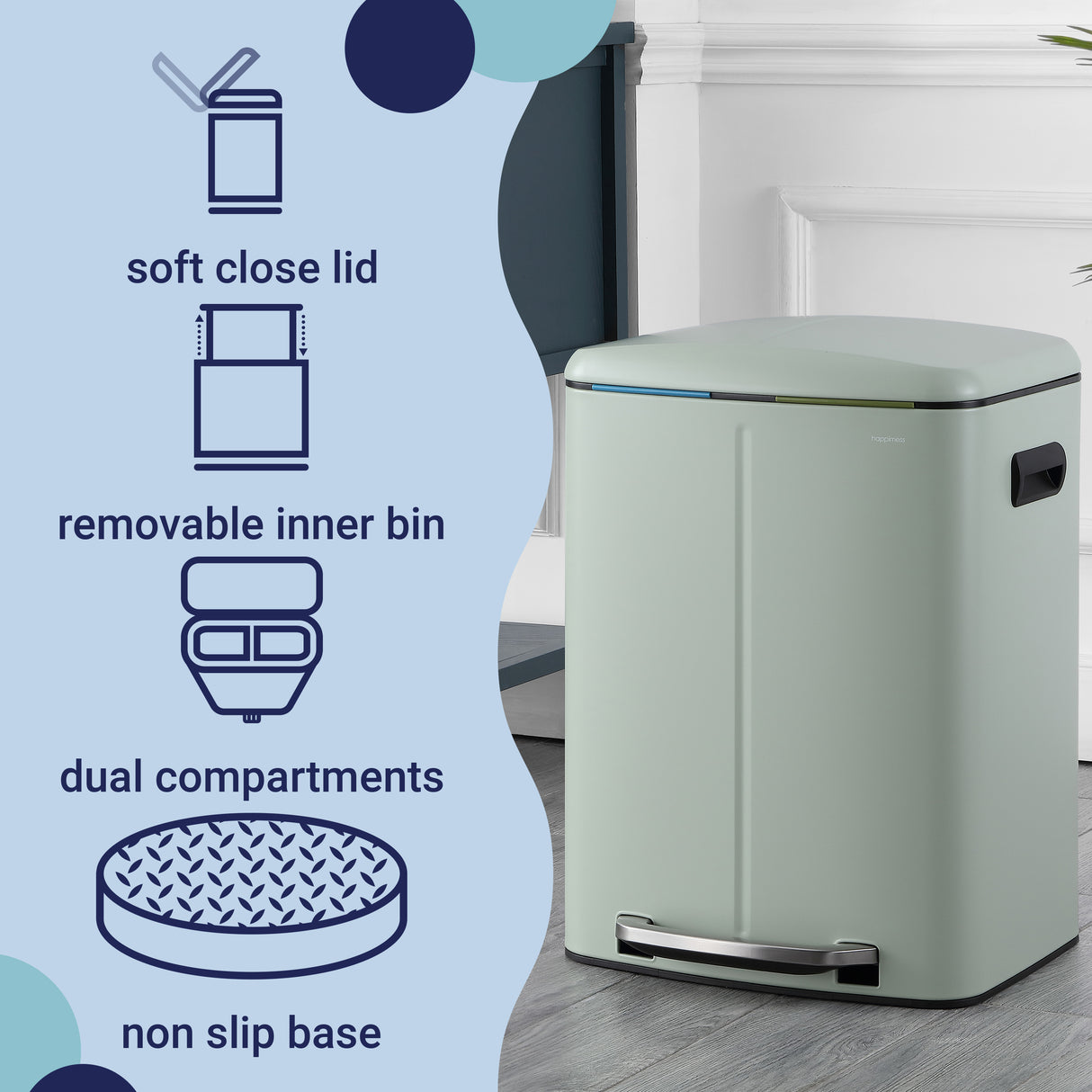 Marco Rectangular Double Bucket Trash Can with Soft-Close Lid