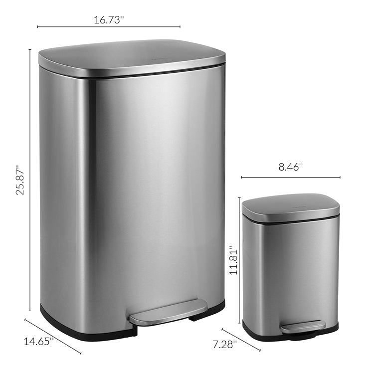 Connor Rectangular Trash Can with Soft-Close Lid and FREE Mini Trash Can