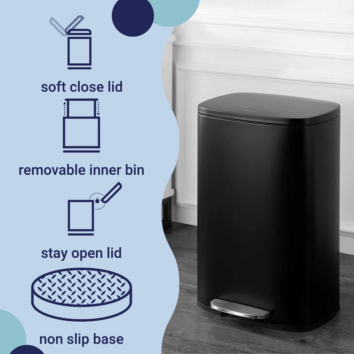 Connor Rectangular Trash Can with Soft-Close Lid and FREE Mini Trash Can Set