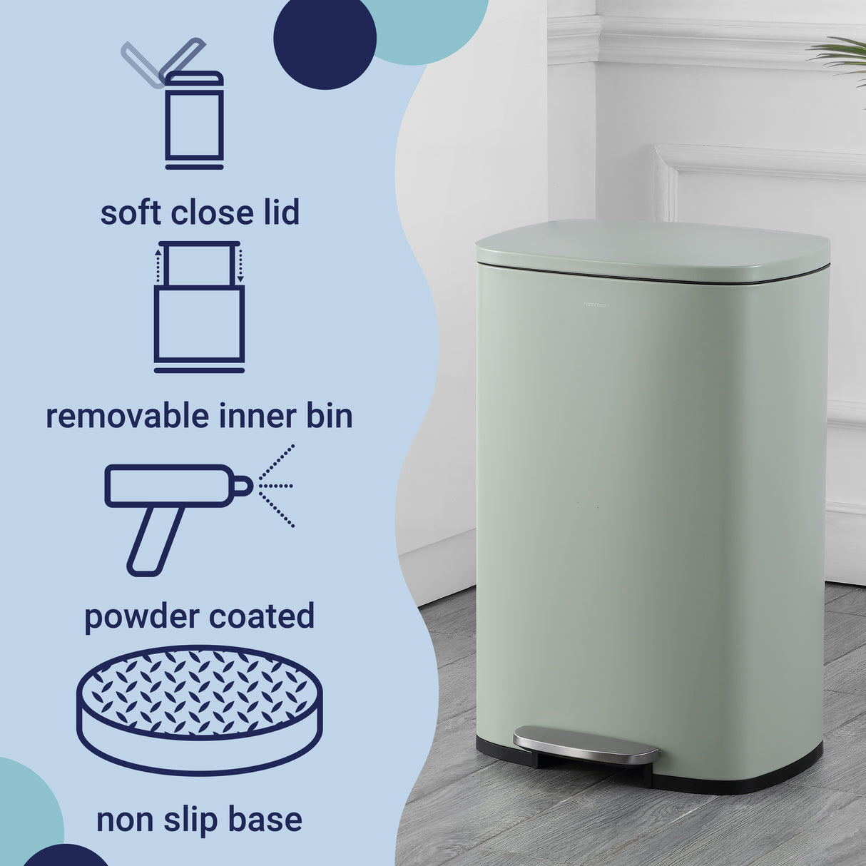 Connor Rectangular Trash Can with Soft-Close Lid and FREE Mini Trash Can