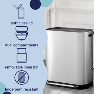 Beni Kitchen Trash/Recycling Double-Bucket Step Trash Can with Odor Filter and Lid Support