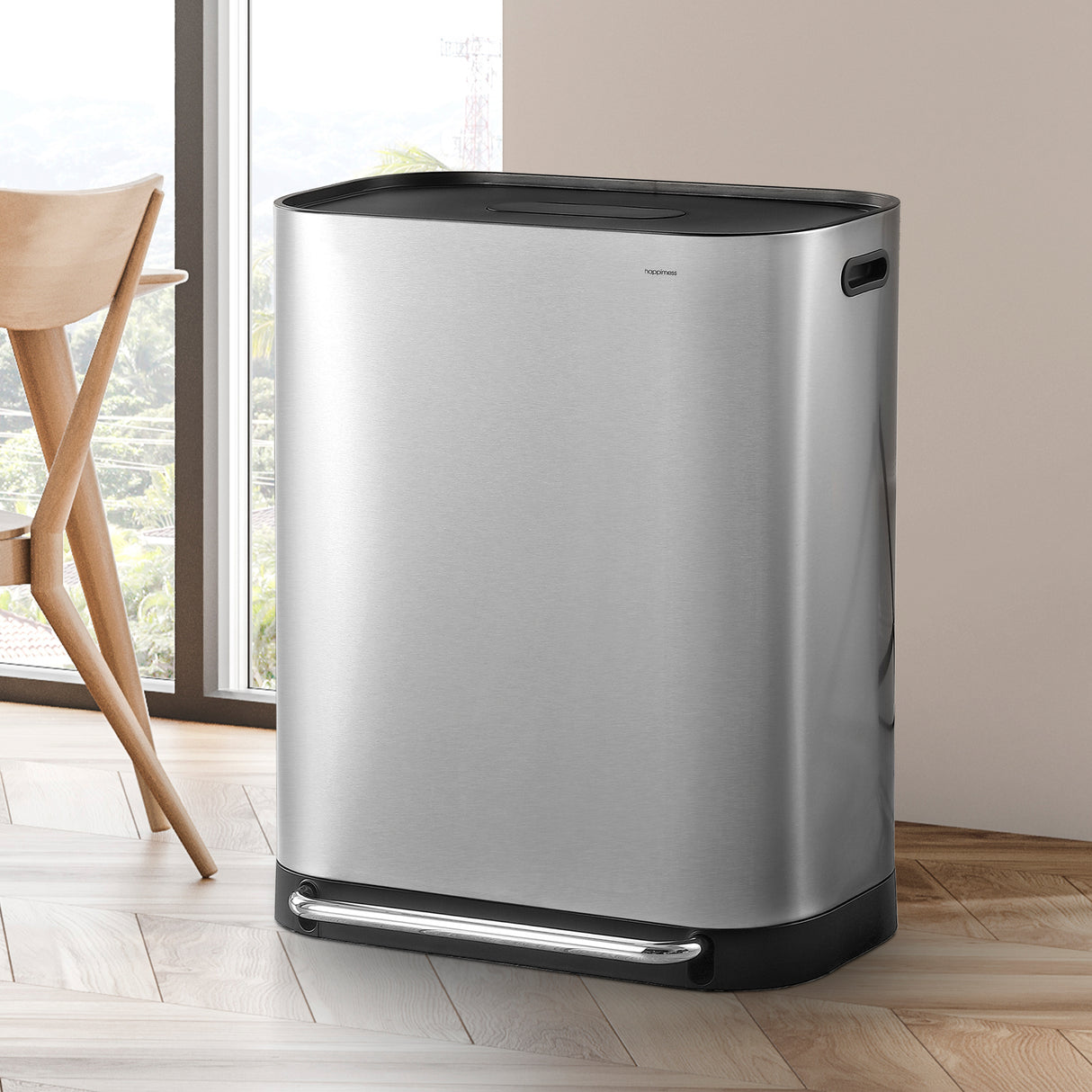 Beni Kitchen Trash/Recycling Double-Bucket Step Trash Can with Odor Filter and Lid Support