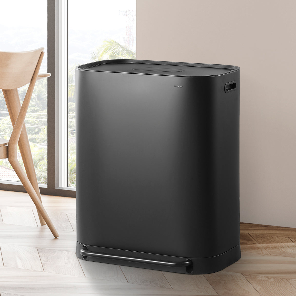 Beni Kitchen Trash/Recycling Double-Bucket Step Trash Can with Odor Filter and Lid Support