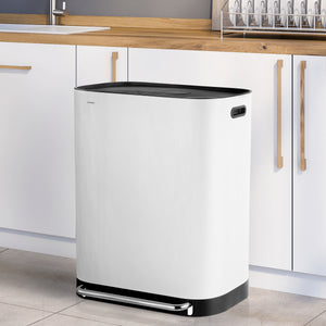 Beni Kitchen Trash/Recycling Double-Bucket Step Trash Can with Odor Filter and Lid Support
