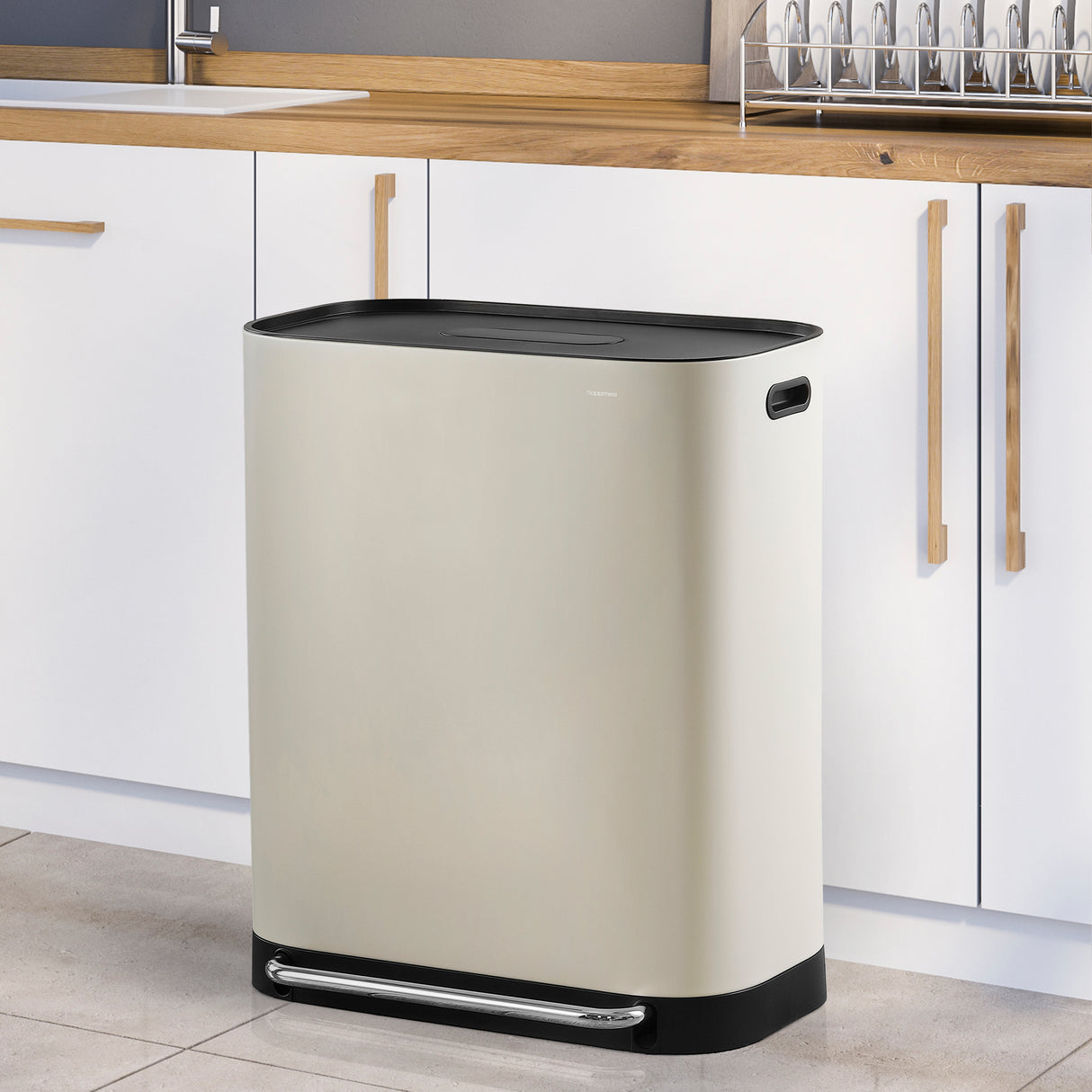 Beni Kitchen Trash/Recycling Double-Bucket Step Trash Can with Odor Filter and Lid Support