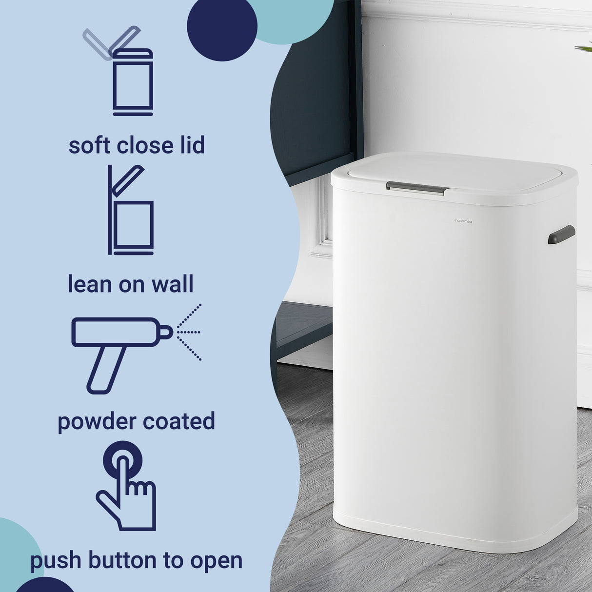 Tammi Kitchen Slim Metal Push Button Trash Can