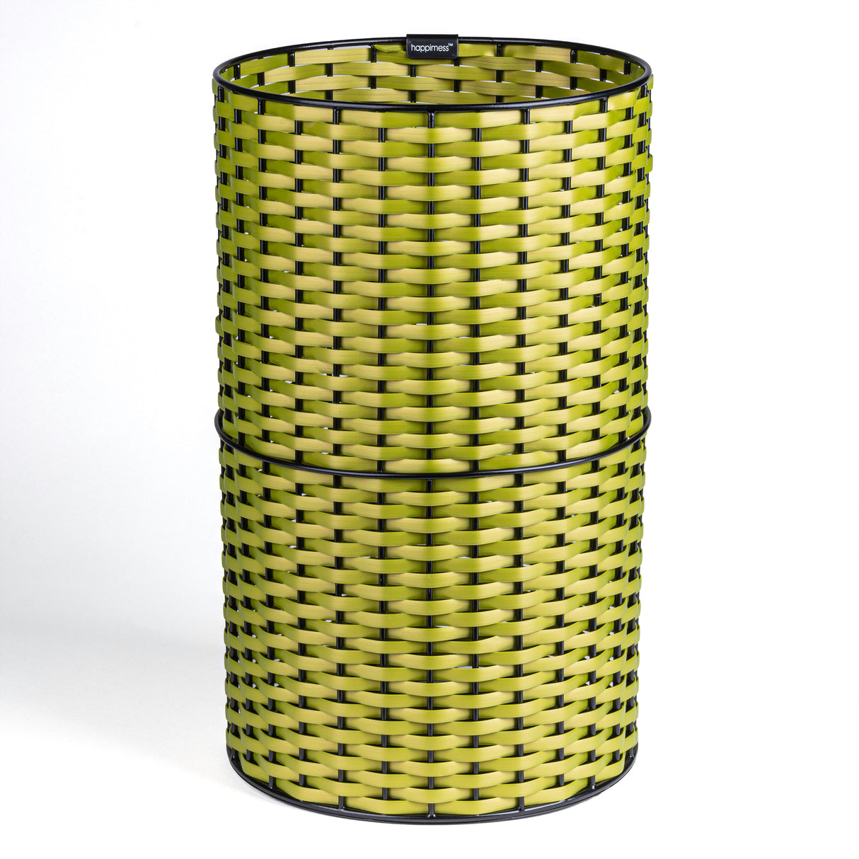 Cecil Modern Faux Wicker Cylinder Waste Basket
