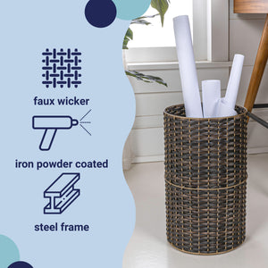 Cecil Modern Faux Wicker Cylinder Waste Basket