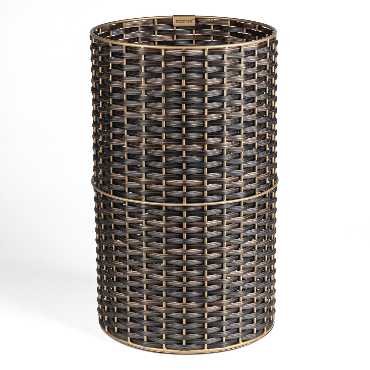 Cecil Modern Faux Wicker Cylinder Waste Basket
