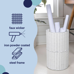 Cecil Modern Faux Wicker Cylinder Waste Basket