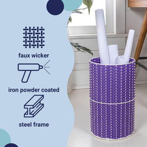 Cecil Modern Faux Wicker Cylinder Waste Basket