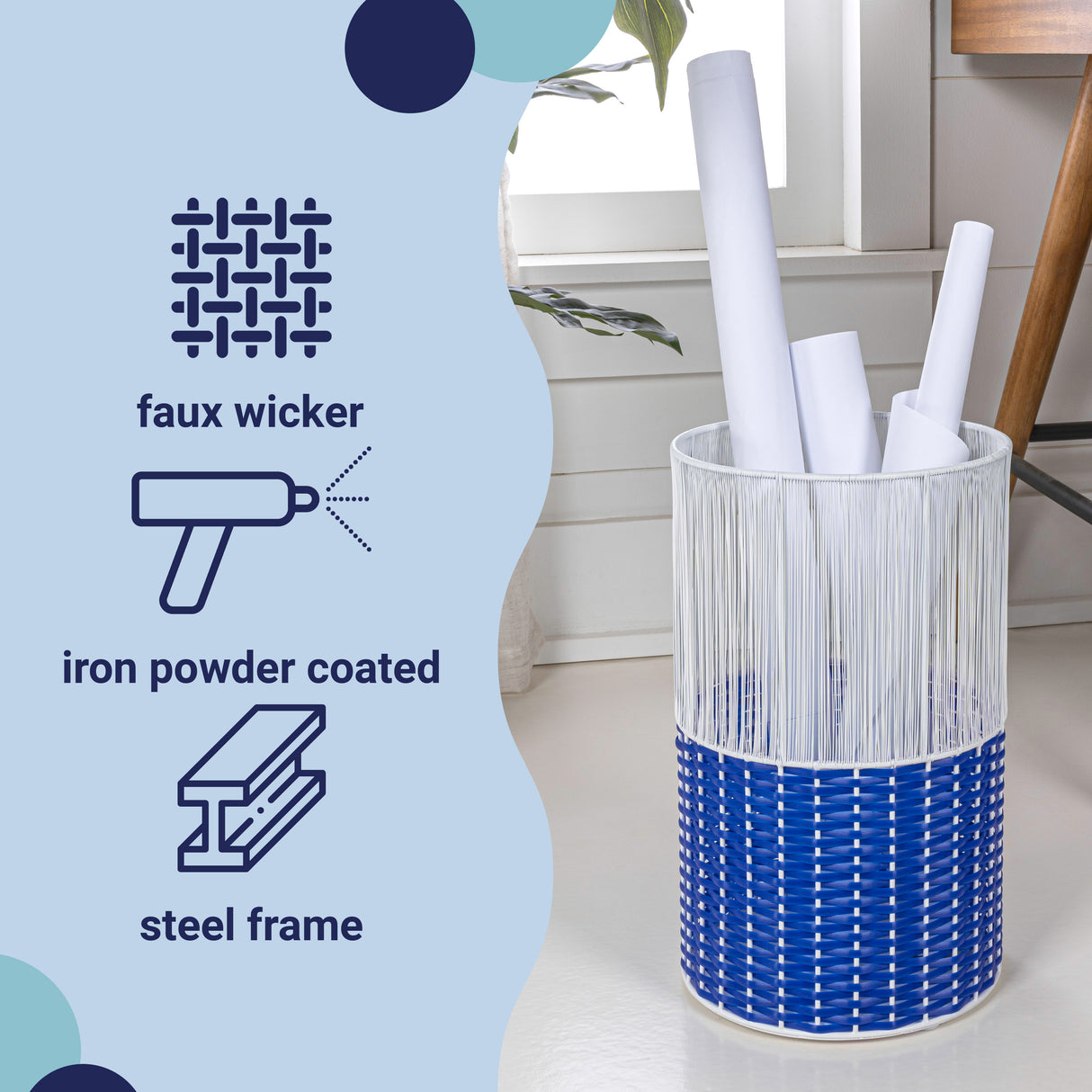 Harper Modern 2-Tone Faux Wicker Cylinder Outdoor Trash Can