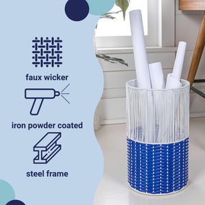Harper Modern 2-Tone Faux Wicker Cylinder Outdoor Trash Can