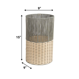 Harper Modern 2-Tone Faux Wicker Cylinder Outdoor Trash Can