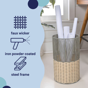Harper Modern 2-Tone Faux Wicker Cylinder Outdoor Trash Can
