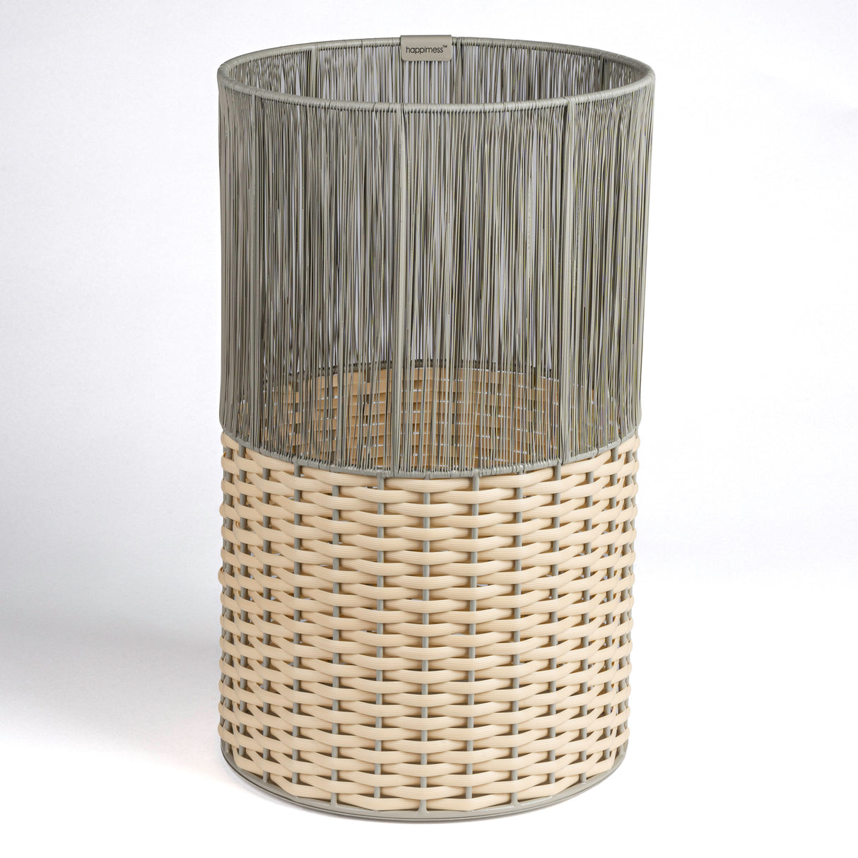 Harper Modern 2-Tone Faux Wicker Cylinder Outdoor Trash Can