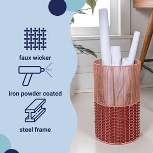 Harper Modern 2-Tone Faux Wicker Cylinder Outdoor Trash Can