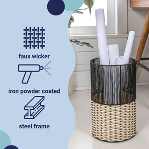 Harper Modern 2-Tone Faux Wicker Cylinder Outdoor Trash Can