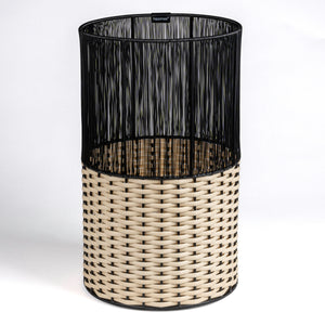 Harper Modern 2-Tone Faux Wicker Cylinder Outdoor Trash Can