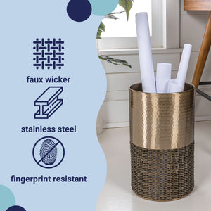 Asher Modern 2-Tone Faux Wicker/Metal Cylinder Waste Basket