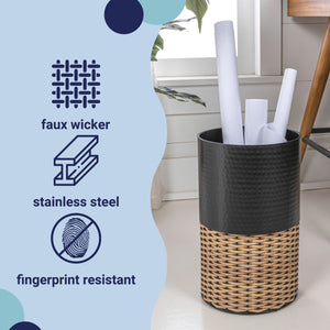 Asher Modern 2-Tone Faux Wicker/Metal Cylinder Waste Basket