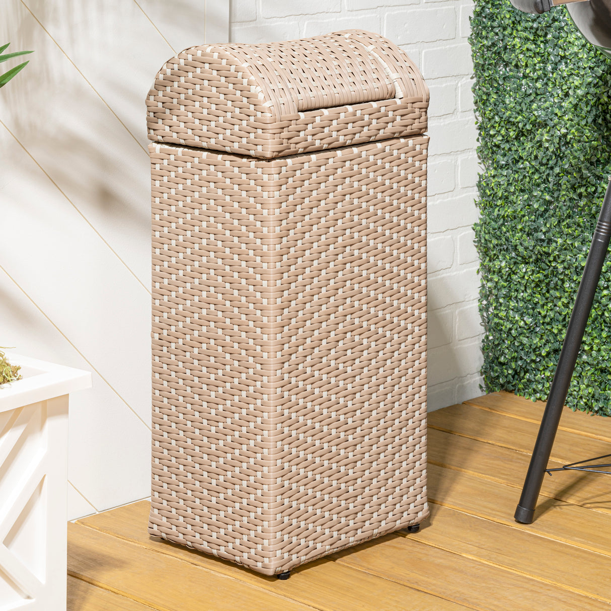 Darla all-weather wicker/metal swing top hideaway outdoor trash can