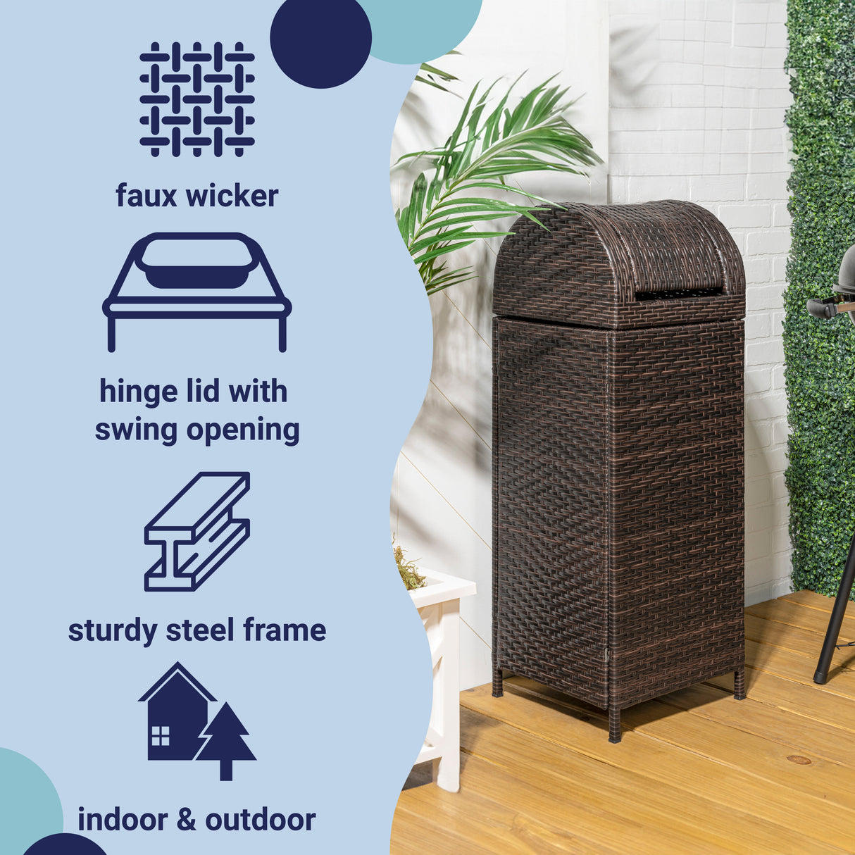 Ellison all-weather wicker/metal swing top hideaway outdoor trash can