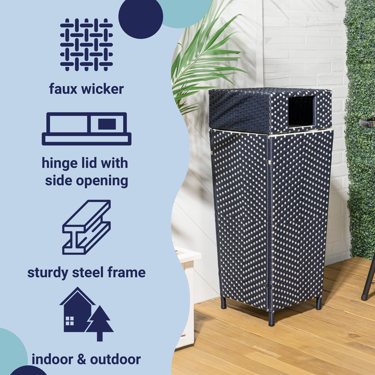 Keaton modern all-weather wicker/metal lidded hideaway outdoor trash can