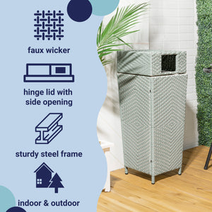 Keaton modern all-weather wicker/metal lidded hideaway outdoor trash can