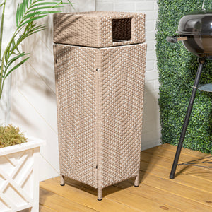 Keaton modern all-weather wicker/metal lidded hideaway outdoor trash can