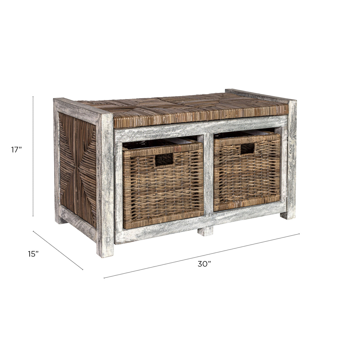 Rustic 2 Drawer Wicker Storage Bench