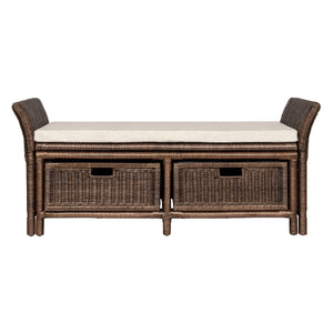 Tropic 2 Drawer Wicker Storage Bench wih Linen Cushion
