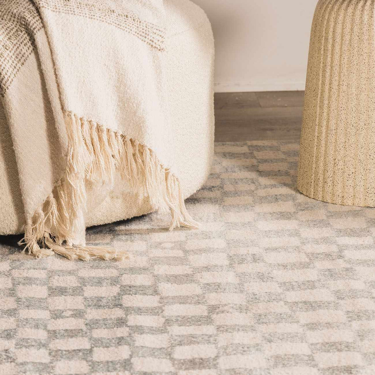 Benjy Cream & Light Blue Checkered Area Rug