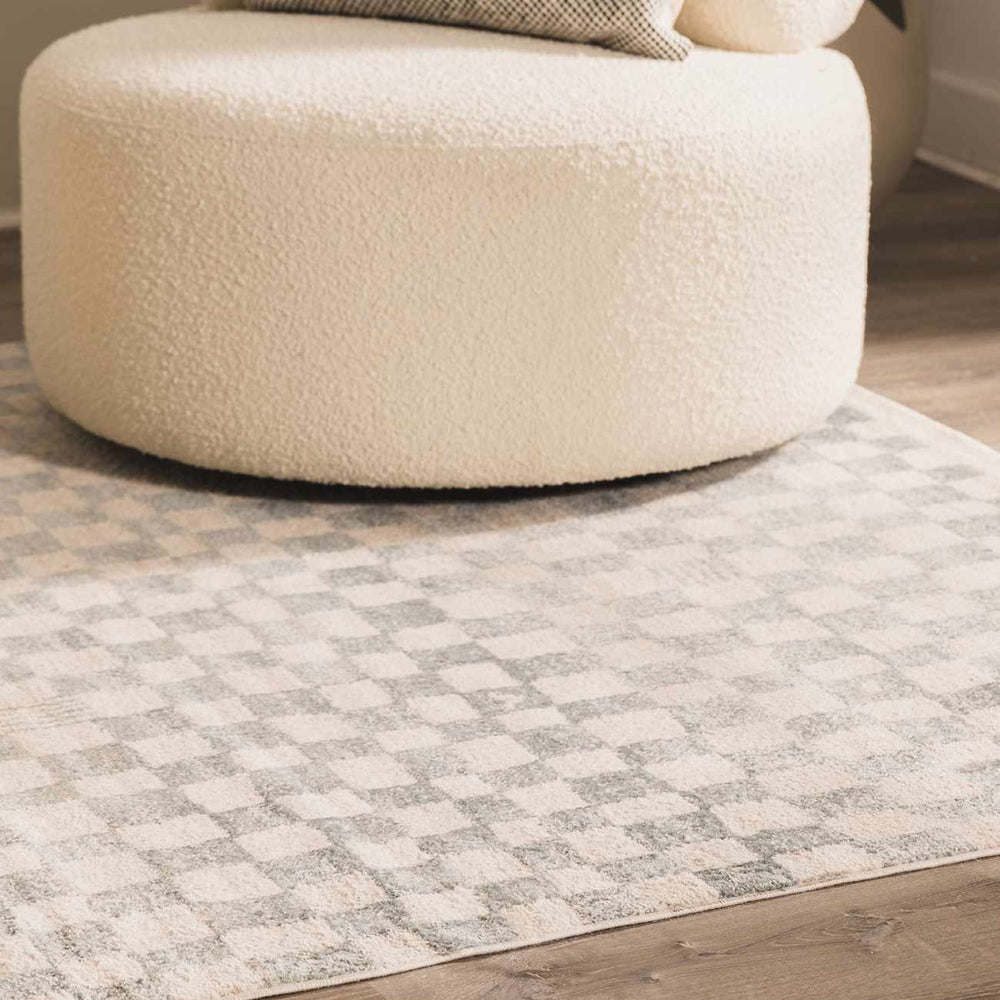 Benjy Cream & Light Blue Checkered Area Rug