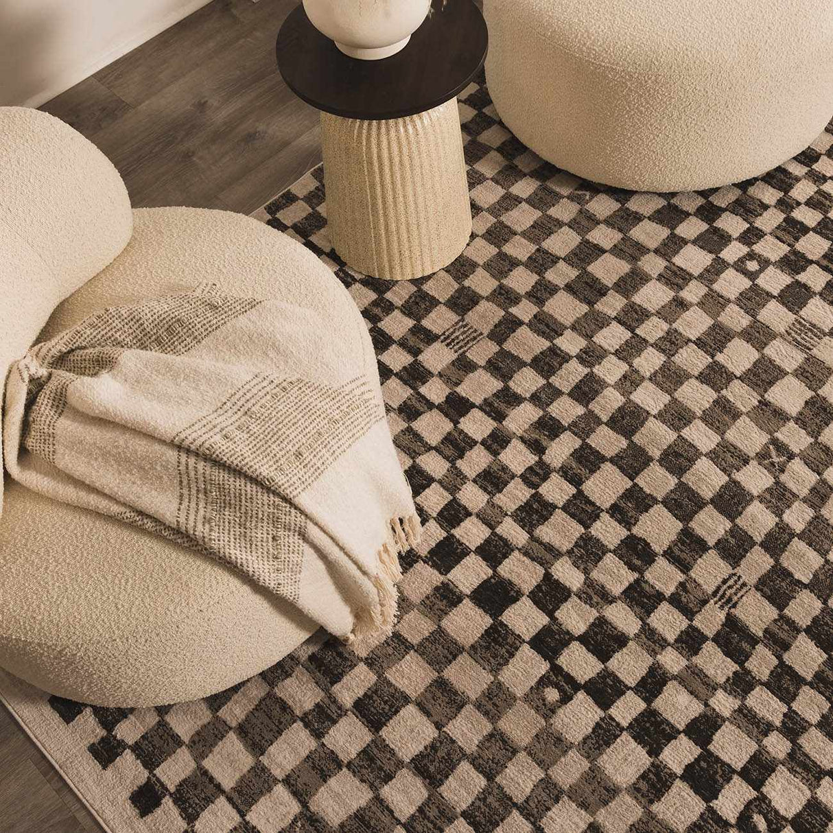 Benjy Cream & Charcoal Checkered Area Rug