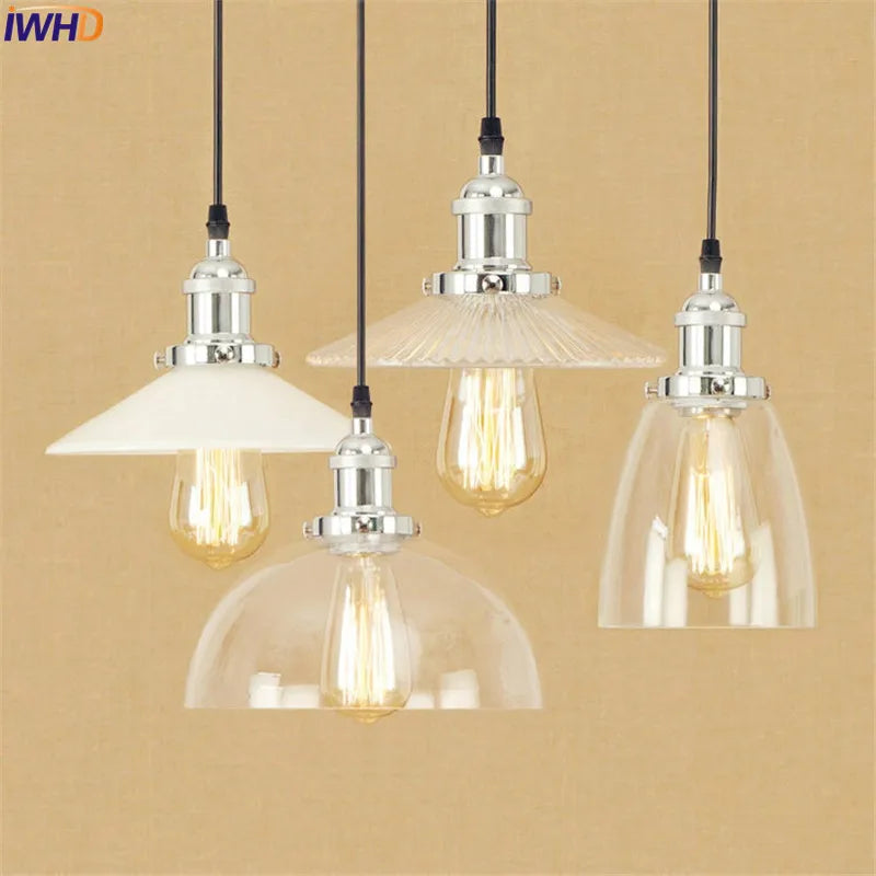 Industrial Glass Pendant Light Vintage Loft Hanging Lamp Metal Ceiling Fixture