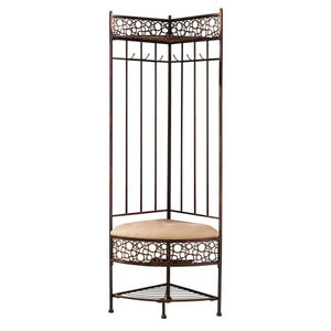 Metal Corner Hall Tree Foyer Entryway Shoe Storage Bench Coat Rack in Copper
