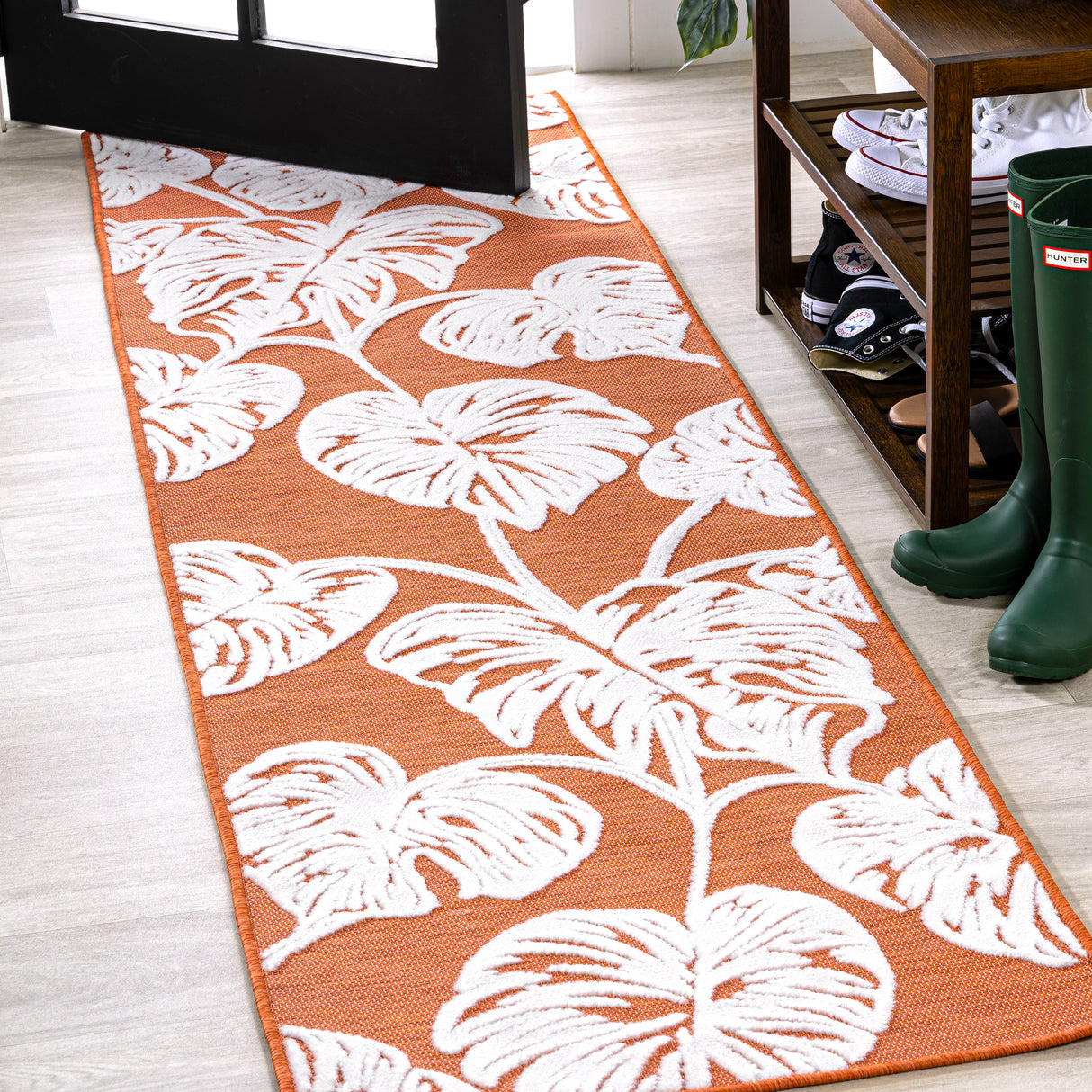 Tobago High-Low Two-Tone Monstera Leaf Indoor/Outdoor Runner Rug