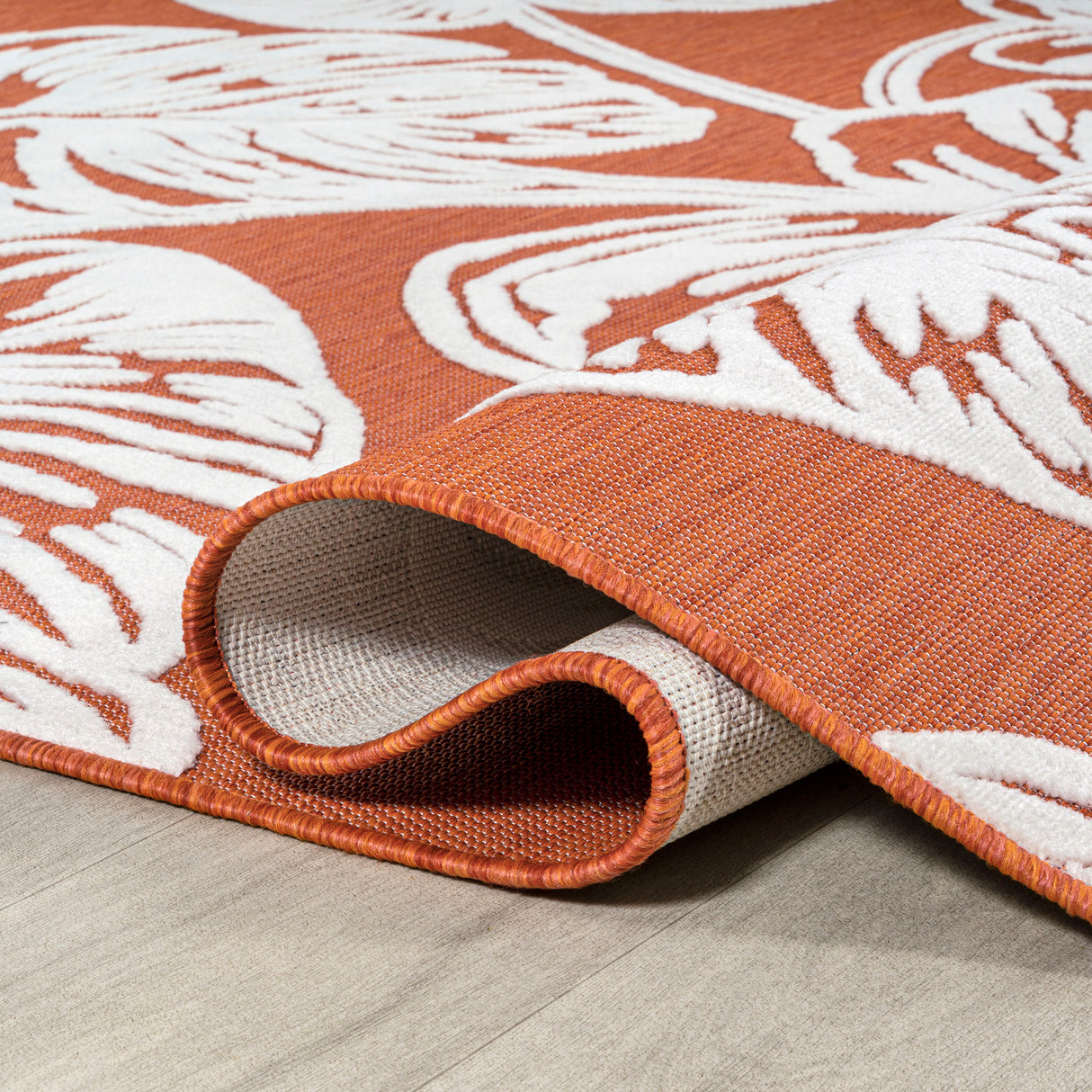 Tobago High-Low Two-Tone Monstera Leaf Indoor/Outdoor Area Rug
