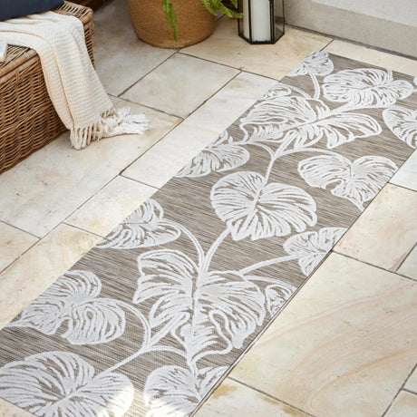 Tobago High-Low Two-Tone Monstera Leaf Indoor/Outdoor Runner Rug
